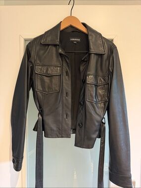 Lamarque Black Leather Belted Utility Jacket